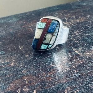 Vintage Southwestern Sterling Silver and Gemstone Ring